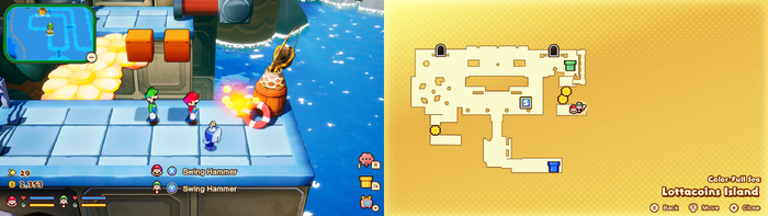 Mario and Luigi near a Sprite Bulb Nest on Lottacoins Island of Mario & Luigi: Brothership.