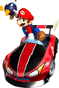 Artwork of Mario about to throw a Bob-omb in his Wild Wing, from Mario Kart Wii