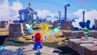 A screenshot of a battle in Mario + Rabbids Sparks of Hope