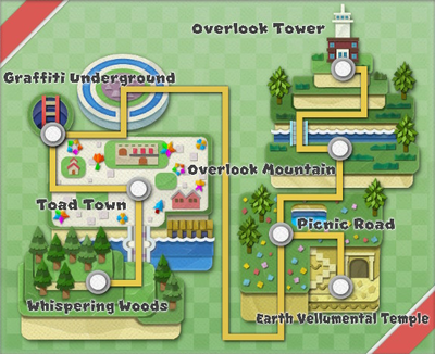 Map of the Red Streamer area in Paper Mario: The Origami King.