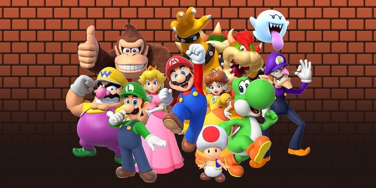 Group artwork of Super Mario characters shown with the fifth question of the Fun Bowser Personality Quiz