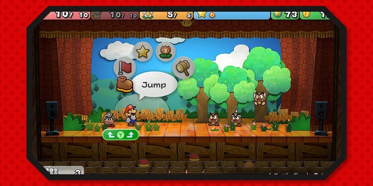 Image of a battle in Petal Meadows shown with the ninth question of the Paper Mario Personality Quiz.