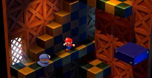 A passage in Booster Tower, as seen in Super Mario RPG (Nintendo Switch).