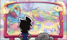 Young Cricket & Master Mantis observing the Diamond City Amusement Park map in WarioWare Gold