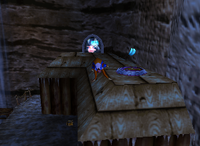 A blue Banana Bunch and a setup for a Golden Banana for Lanky Kong in Crystal Caves.