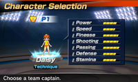 Princess Daisy's stats in the soccer portion of Mario Sports Superstars