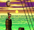 The Kongs stand beneath the second Bonus Barrel, in a Team-up posture