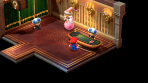 Mario winning rewards from Memory Game in Grate Guy's Casino of Super Mario RPG.