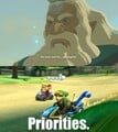 Link racing in Mario Kart 8 Deluxe after King Rhoam beseeches him to save Princess Zelda