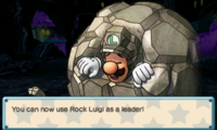 Screenshot of Rock Luigi's recruitment screen, from Puzzle & Dragons: Super Mario Bros. Edition.