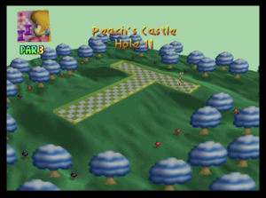 The eleventh hole of Peach's Castle from Mario Golf (Nintendo 64)