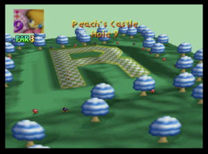 The ninth hole of Peach's Castle from Mario Golf (Nintendo 64)