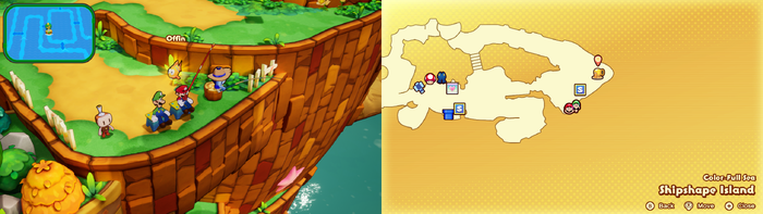 Mario fishing out an Offin on Shipshape Island of Mario & Luigi: Brothership.
