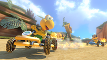 Koopa Troopa racing through Shy Guy Falls in Mario Kart 8
