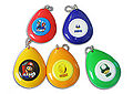 Different sound drops from Super Mario Bros. and New Super Mario Bros.. There are sounds such as clearing a level from Super Mario Bros. (yellow), also getting a 1-Up Mushroom (green) and also a Coin (orange). There are two sounds from New Super Mario Bros. which are getting a Mini Mushroom (blue) and starting Level 1-1 (red)