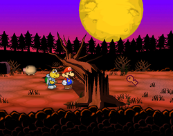 Mario finding thr Shop Key in Twilight Trail of Paper Mario: The Thousand-Year Door.