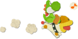 Paper cutout of Yoshi riding on top of Poochy