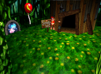 A red Banana Balloon in Fungi Forest.