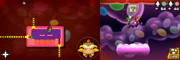 Ninth block in Flab Zone of Mario & Luigi: Bowser's Inside Story + Bowser Jr.'s Journey.