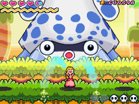 Princess Peach using Gloom Vibe while battling Gooper Blooper in Wavy Beach 5-6.