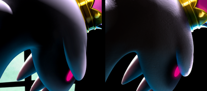 Apart from shading changes on the crown, the shadows on King Boo were adjusted in the later artwork, and the texture made rougher.