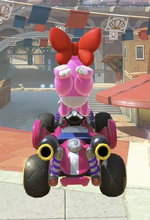 Birdo performing a trick.