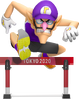 Official render of Waluigi jumping over a hurdle