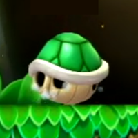 Squared screenshot of a green big shell from New Super Mario Bros. U.