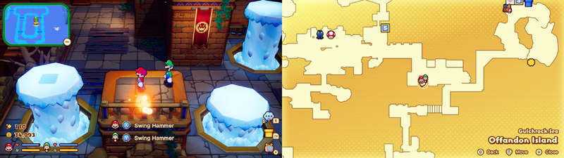 Mario and Luigi near a Sprite Bulb Nest on Offandon Island of Mario & Luigi: Brothership.