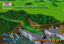 Hole 4 of Peach's Castle Grounds from Mario Golf: Toadstool Tour