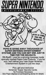 Mario and Yoshi in a Clarion-Ledger advertisement for Pepsi's Super Nintendo Entertainment System giveaway.