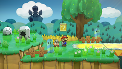 First block in the Petal Meadows in the remake of Paper Mario: The Thousand-Year Door for the Nintendo Switch.