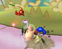 Captain Olimar using Pikmin Pluck in Super Smash Bros. Brawl