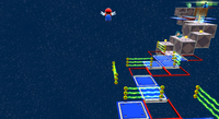 Mario flying in the Flip-Swap Galaxy due to a glitch