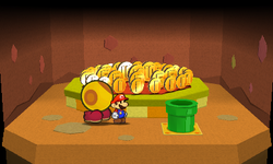 Mario near the group of Coins in Stump Glade of Paper Mario: Sticker Star.