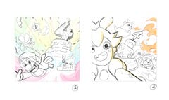 Preliminary sketches for the game's 4th anniversary promotional renderMedia:Mario Rabbids 4th anniversary.jpg. The sketches show characters from the game's sequel, who do not appear in the final render.