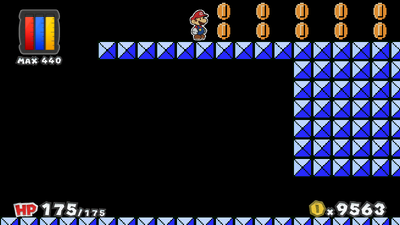Mario near 24 Coins in Green Energy Plant of Paper Mario: Color Splash.
