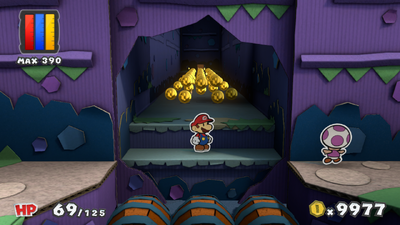 Mario near 41 Coins in Lighthouse Island of Paper Mario: Color Splash.