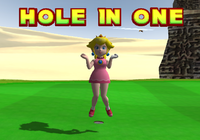 Peach jumps for joy after finishing with a Hole-in-One.