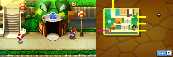 Mario and Luigi under a block holding a Mushroom Ball