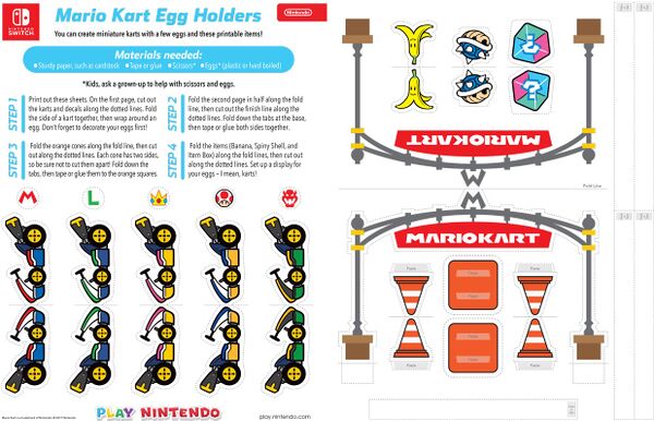 Printable sheets for a Mario Kart 8 Deluxe-inspired egg holder kit