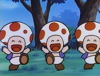 Several Toads rejoicing in Super Mario Shirayuki-hime