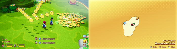 Mario and Luigi near 15 Coins on Shroonken Islet from Mario & Luigi: Brothership