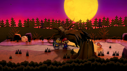 Mario finding the Shop Key in Twilight Trail of Paper Mario: The Thousand-Year Door for Nintendo Switch.