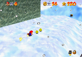 Mario sliding in Cool, Cool Mountain.