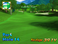 Hole 14 of Lakitu Valley from Mario Golf: Toadstool Tour.