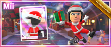 Santa Mii Racing Suit from the Mii Racing Suit Shop in the 2022 Holiday Tour in Mario Kart Tour