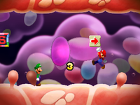 Screenshot of a Rally Block in Mario & Luigi: Bowser's Inside Story + Bowser Jr.'s Journey