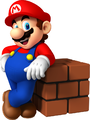 Mario leaning on a Brick Block