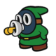 The Green Whistle Snifit sprite from Paper Mario: Color Splash.